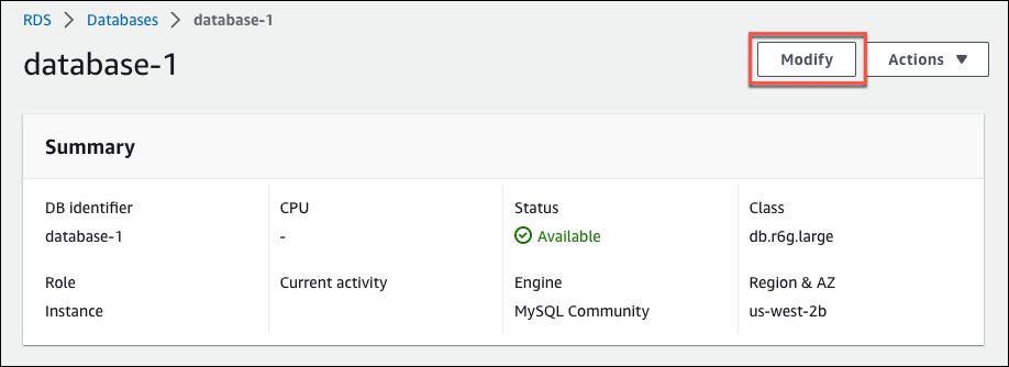 Ändern Sie die DB-Instance oder den Multi-AZ DB-Cluster.