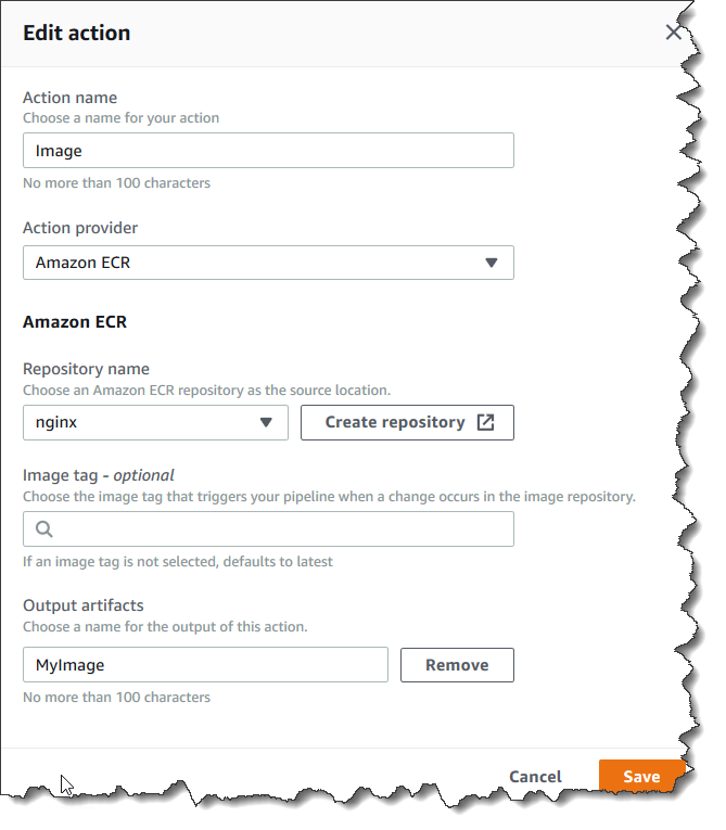 Fügen Sie Ihrer Pipeline eine Amazon ECR-Quellaktion hinzu.