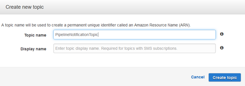 Erstellen Sie das Benachrichtigungsthema mithilfe von Amazon SNS.