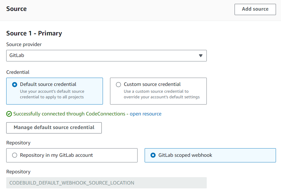 La configuración del webhook con ámbito específico GitLab .