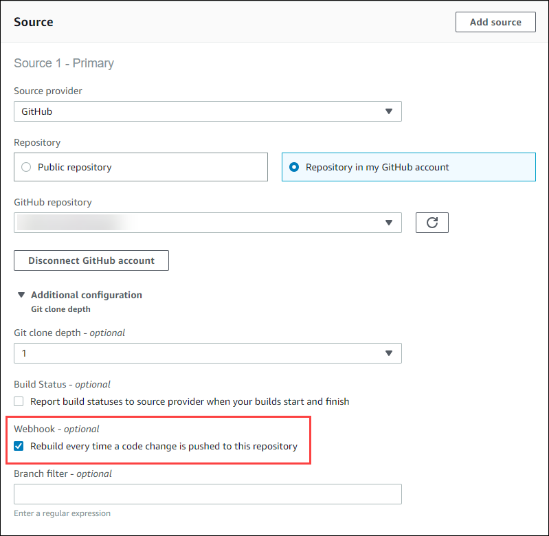La configuración del webhook