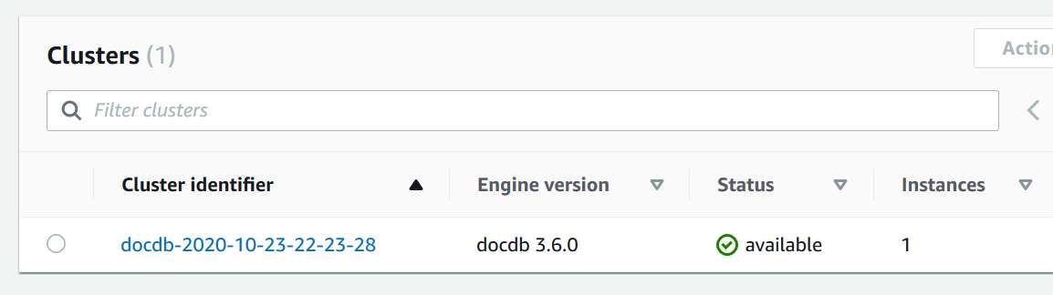 Captura de pantalla de página del clúster que muestra el estado activo de sample-cluster.