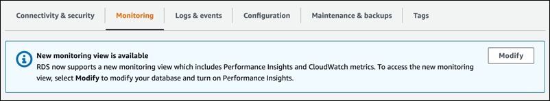 Modifiez l’instance de base de données pour activer Performance Insights.