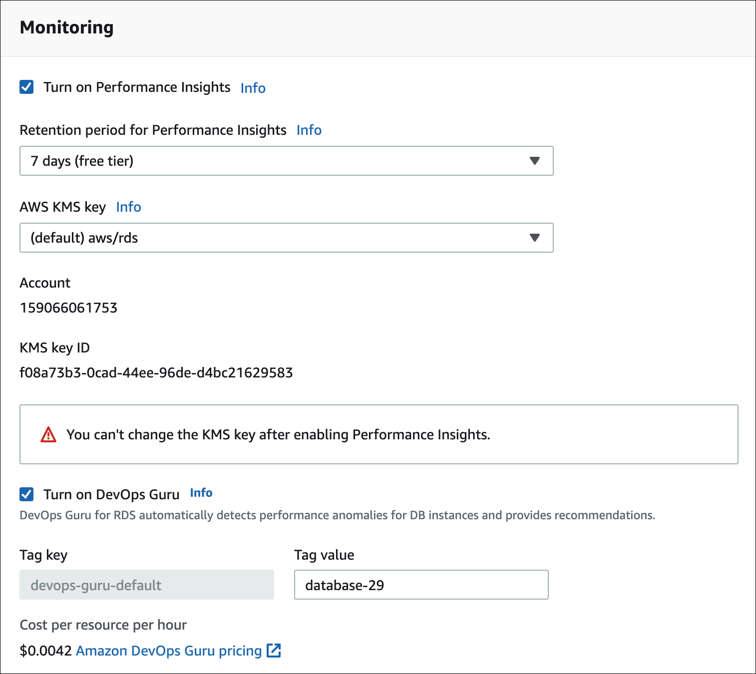 Activez DevOps Guru lorsque vous créez une instance de base de données