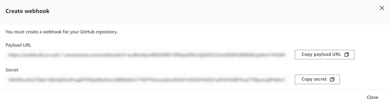 URL payload dan konfigurasi Rahasia untuk webhook manual.