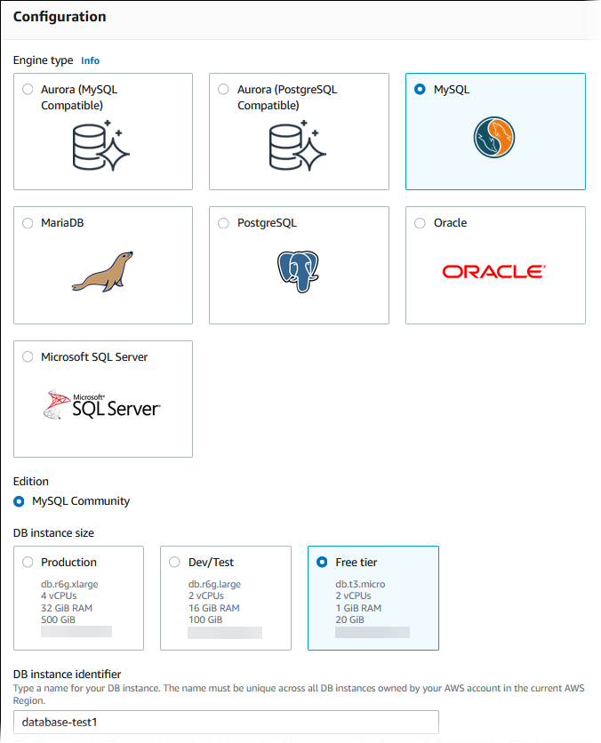 Pagina Crea database.