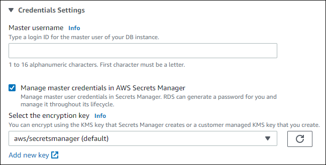 Gestisci le credenziali principali nella casella selezionata AWS Secrets Manager .