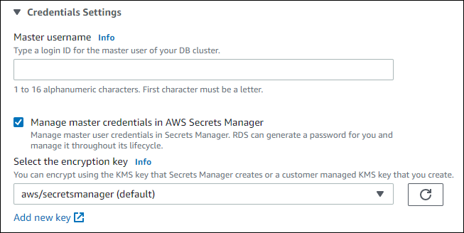 Gestisci le credenziali principali nella casella selezionata AWS Secrets Manager .