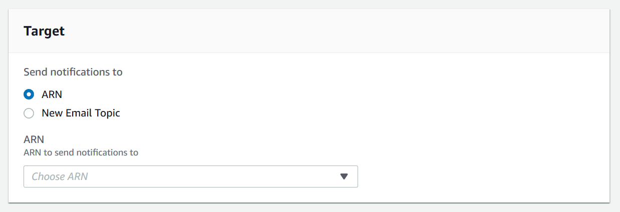 La sezione Target con opzioni per specificare a dove inviare le notifiche.