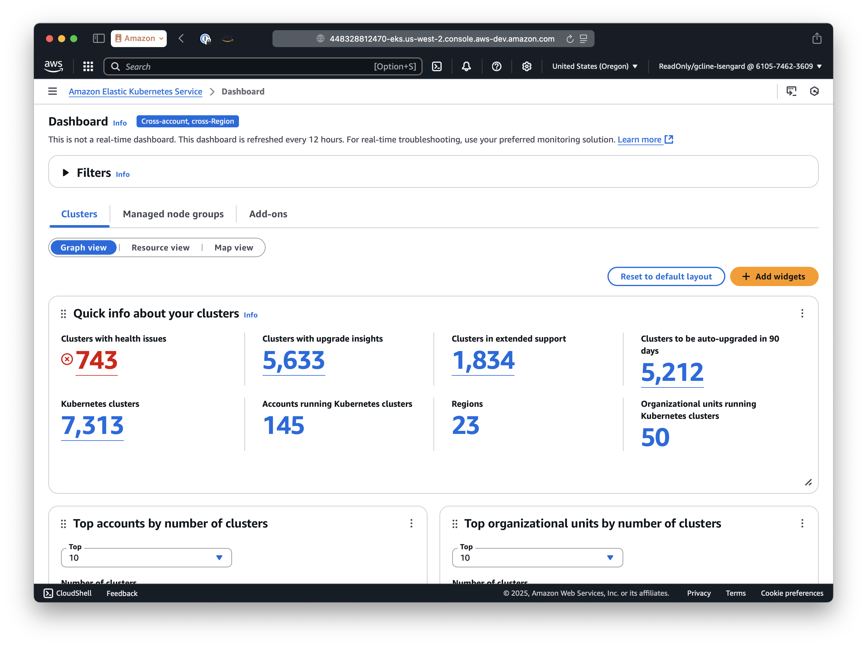 schermata delle metriche del cluster a livello di account