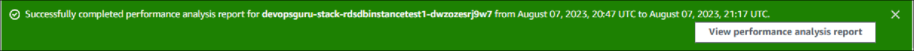 Banner de mensagem informando que o relatório de análise foi criado com sucesso.
