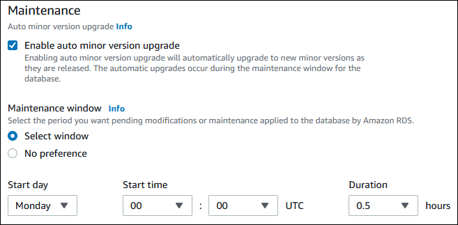 Configuração Atualização automática de versão secundária.