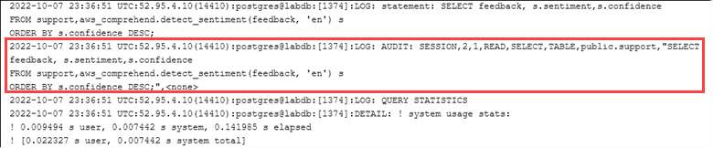 O arquivo de log do PostgreSQL após configurar o pgAudit.