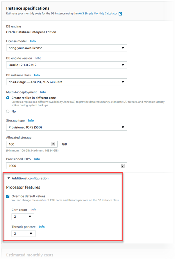 Configure opções do processador.