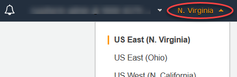 A região Leste dos EUA (Norte da Virgínia) no seletor de regiões.
