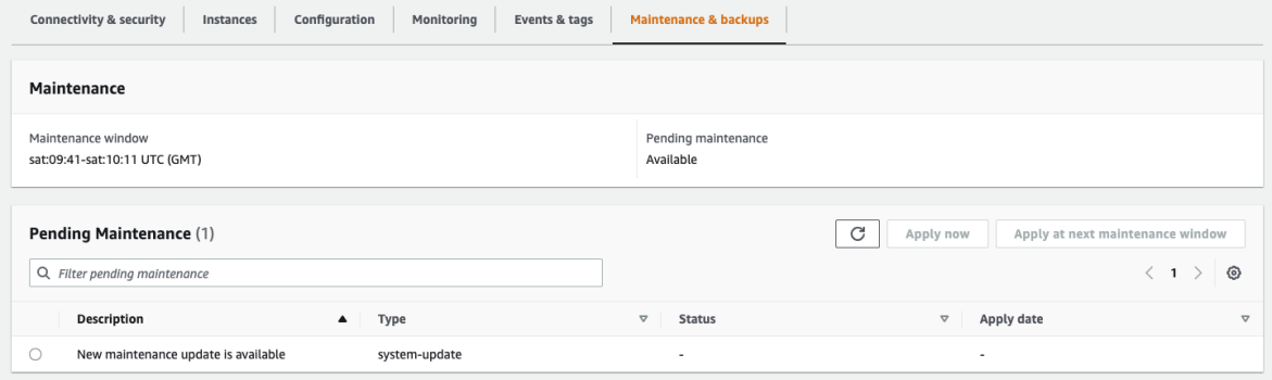 显示集群维护窗口的 Amazon DocumentDB 控制台。