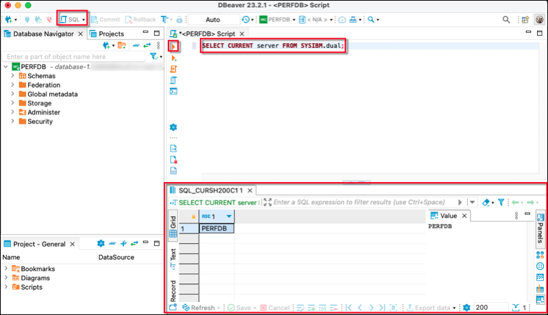視窗顯示如何執行 SQL 命令並在 DBeaver 中檢視結果。